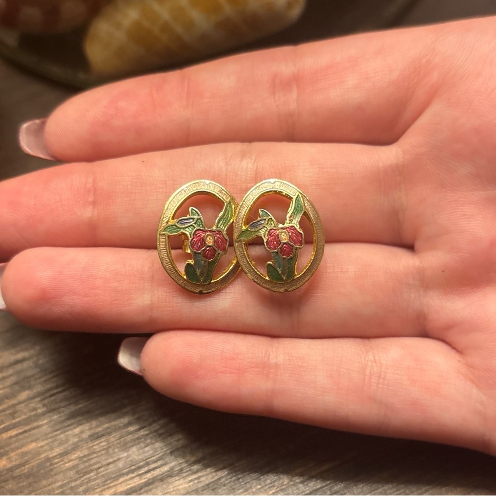 cloisonné flower earrings